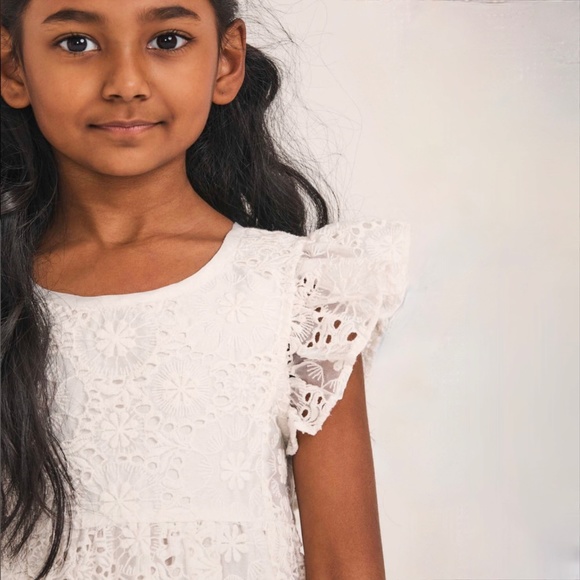 LoveShackFancy Bridal Girls White Eyelet Inira Dress Sz 5-6 years New with Tags - Picture 3 of 10
